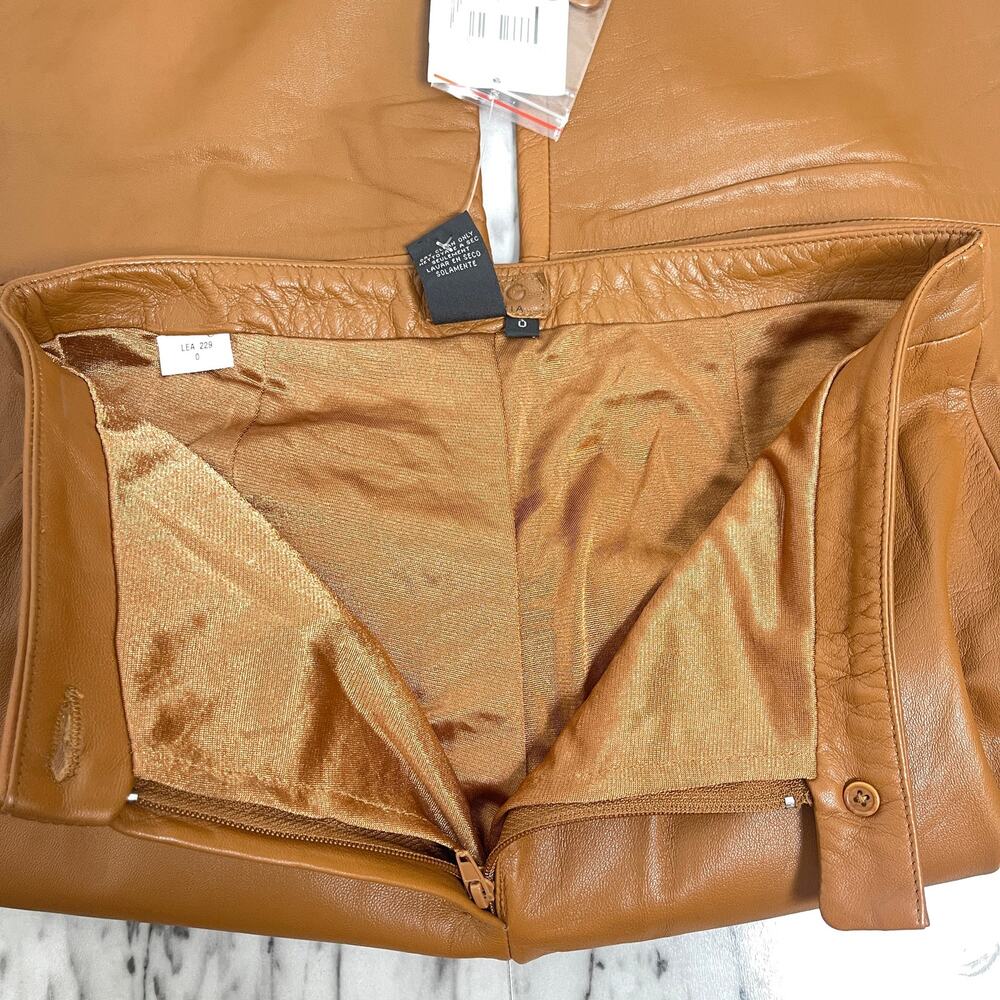 BCBG Max Azria Cognac Leather Pants Size 0 High Rise Straight Leg Real Leather - Picture 6 of 10